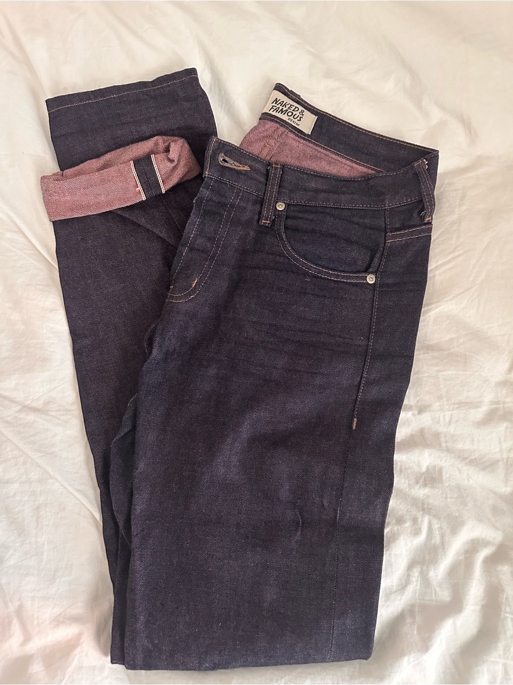 Naked and Famous Strawberry Milk 12.5 oz Japanese Selvage Denim Super Guy (30) - Picture 2 of 6